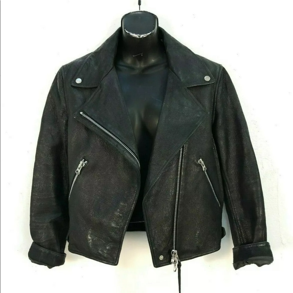 Acne Leather Jacket Rita Black Moto Jacket Womens Biker Coat